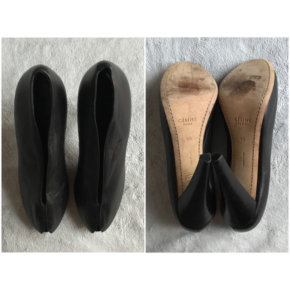 Celine Black Leather V Neck Heels Phoebe Philo 40 - Picture 3 of 13